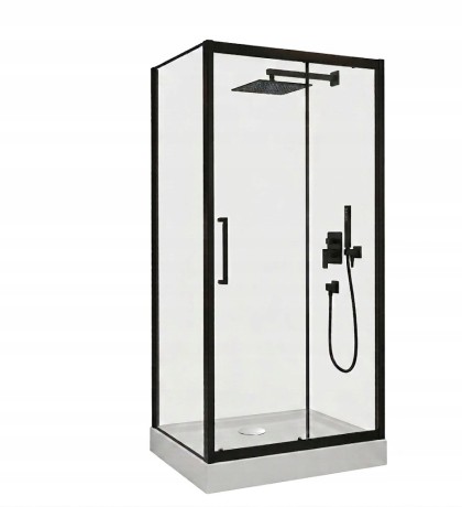 Przejdź do produktu KABINA PRYSZNICOWA 100x80 CZARNA LOFT DRZWI PRZESUWNE + BRODZIK BIAŁY 14cm