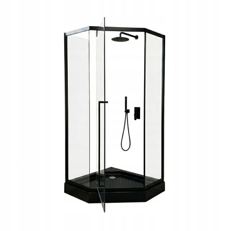 Przejdź do produktu KABINA PRYSZNICOWA 80x80cm CZARNA LOFT Z BRODZIKIEM 14cm PIĘCIOKĄTNA +SYFON