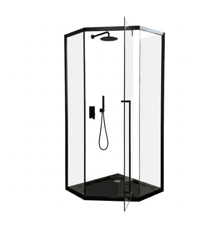 Przejdź do produktu KABINA PRYSZNICOWA 90x90cm PIĘCIOKĄTNA CZARNA LOFT + BRODZIK CZARNY +SYFON