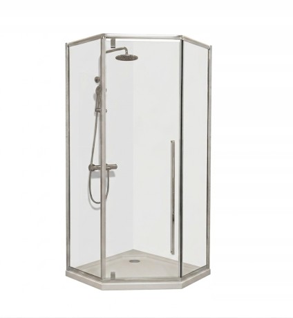 Przejdź do produktu KABINA PRYSZNICOWA 90x90cm PIĘCIOKĄTNA UCHYLNA CHROM + BRODZIK 5cm + SYFON