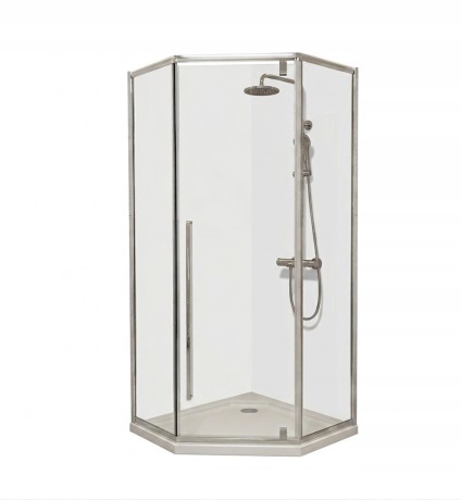 Przejdź do produktu KABINA PRYSZNICOWA 80x80 cm CHROM UCHYLNA PIĘCIOKĄTNA + BRODZIK 5cm +SYFON