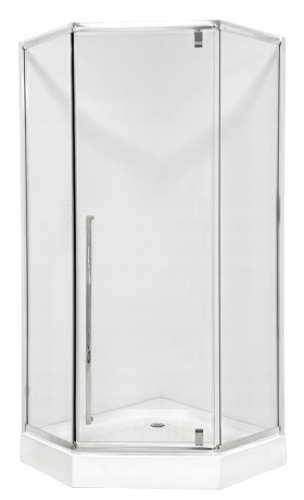 Przejdź do produktu KABINA PRYSZNICOWA 80x80 cm UCHYLNA CHROM PIĘCIOKĄTNA + BRODZIK 14cm +SYFON