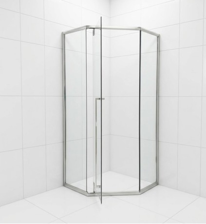 Przejdź do produktu KABINA PRYSZNICOWA 90x90cm CHROMOWANA PIĘCIOKĄTNA DRZWI UCHYLNE GRUBE SZKŁO