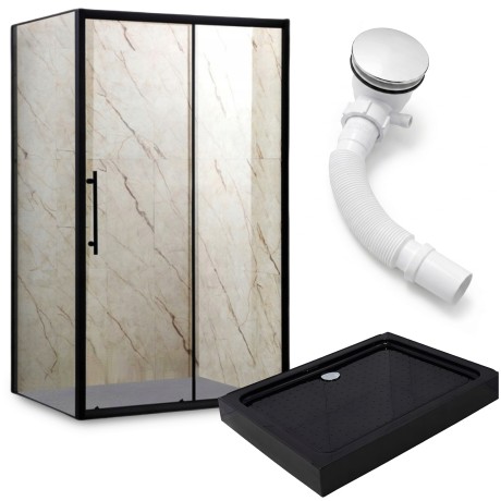 Przejdź do produktu KABINA PRYSZNICOWA 100x80 CZARNA LOFT DRZWI PRZESUWNE + BRODZIK CZARNY 14cm