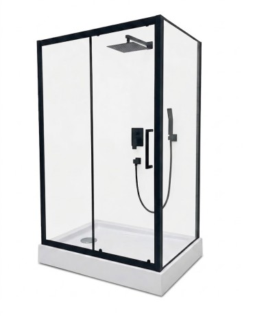 Przejdź do produktu KABINA PRYSZNICOWA 100x70 cm CZARNA LOFT PRZESUWNA Z BRODZIKIEM 14cm +SYFON