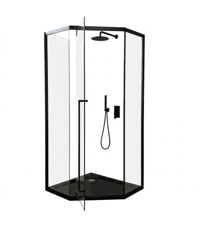 Przejdź do produktu KABINA PRYSZNICOWA 80x80 cm CZARNA LOFT Z BRODZIKIEM CZARNYM 5cm + SYFON