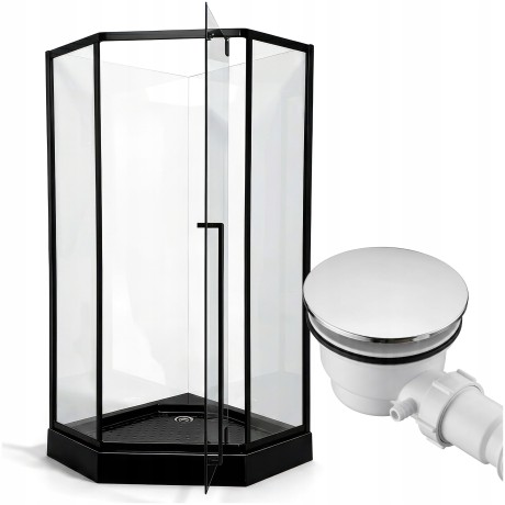 Przejdź do produktu KABINA PRYSZNICOWA 80x80 cm PIĘCIOKĄTNA CZARNA LOFT + BRODZIK 14cm + SYFON