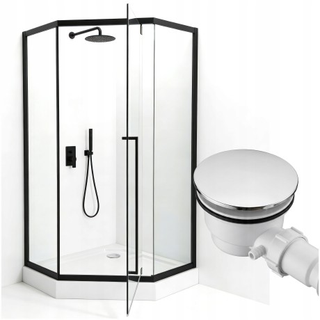Przejdź do produktu KABINA PRYSZNICOWA 90x90cm CZARNA LOFT PIĘCIOKĄTNA + BRODZIK 14cm + SYFON