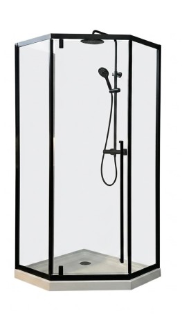Przejdź do produktu KABINA PRYSZNICOWA 80x80 cm CZARNA LOFT PIĘCIOKĄTNA Z BRODZIKIEM 5CM +SYFON