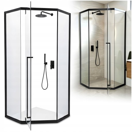 Przejdź do produktu KABINA PRYSZNICOWA 80x80cm CZARNA LOFT PIĘCIOKĄTNA DRZWI UCHYLNE SZKŁO 6mm