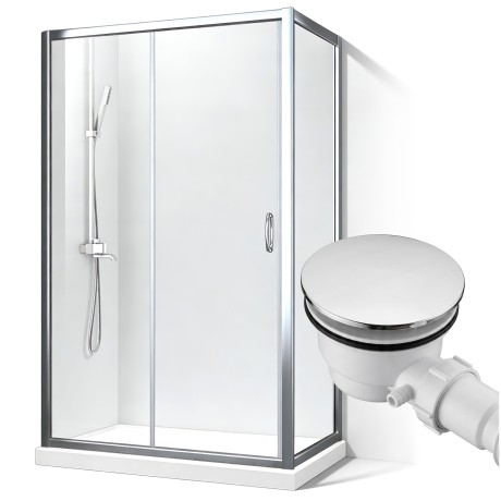 Przejdź do produktu KABINA PRYSZNICOWA 100x80cm PRZESUWNA TRANSPARENTNA + BRODZIK 5cm + SYFON