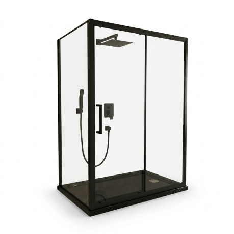 Przejdź do produktu KABINA PRYSZNICOWA 100x70 cm CZARNA PRZESUWNA Z BRODZIKIEM SLIM 5cm + SYFON