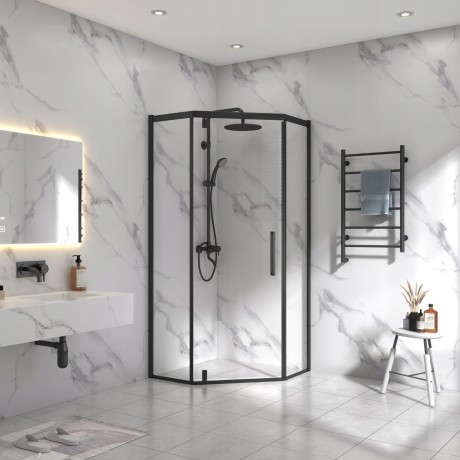 Przejdź do produktu Kabina Prysznicowa Pięciokątna 80 x 80 cm Uchylna Czarna Loft Grube Szkło