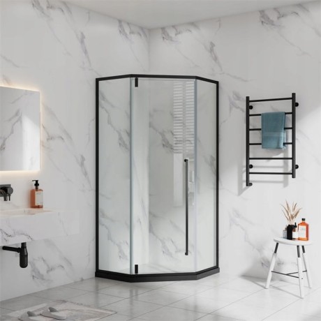 Przejdź do produktu Kabina Prysznicowa Pięciokątna Czarna 80 x 80 + Brodzik Biały 14 cm + Syfon