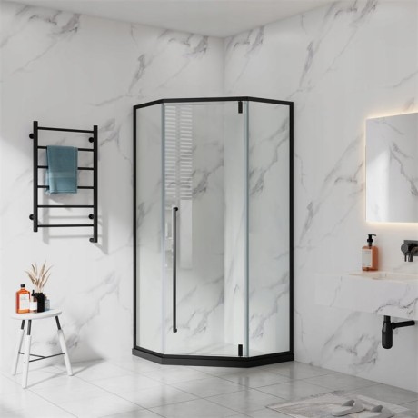 Przejdź do produktu Kabina Prysznicowa Pięciokątna Czarna 80 x 80 + Brodzik Biały 5 cm + Syfon
