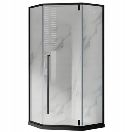 Przejdź do produktu Kabina Prysznicowa Pięciokątna 80 x 80 cm Czarna Drzwi Uchylne Grube Szkło