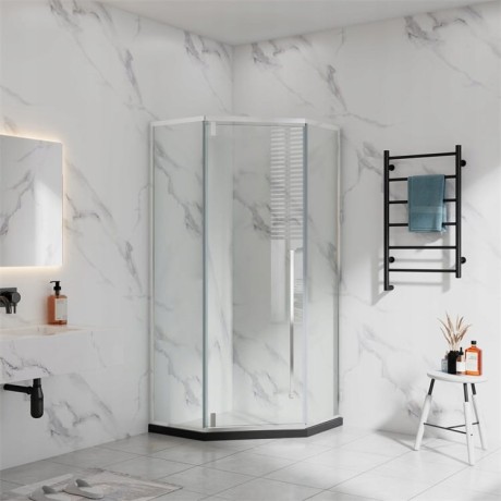 Przejdź do produktu Kabina Prysznicowa Pięciokątna 80x80 cm Uchylne Chromowana+Brodzik 14+Syfon