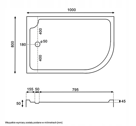 KABINA PRYSZNICOWA LEWA ASYMETRYCZNA PRZESUWNA 100x80 BRODZIK 7 CM SYFON