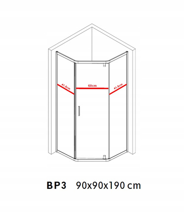 Kabina Prysznicowa Pięciokątna 90 x 90 cm Czarna Drzwi Uchylne Grube Szkło 6 mm