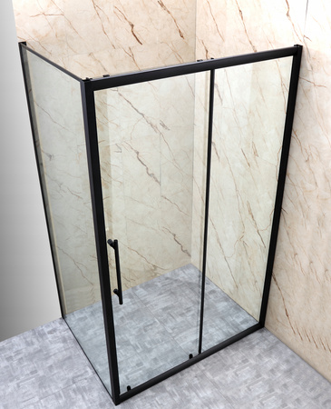 KABINA PRYSZNICOWA PROSTOKĄTNA 120x90 BRODZIK 14 CM SYFON ROZSUWANA PRZESUWNA CZARNA LOFT GRUBE SZKŁO