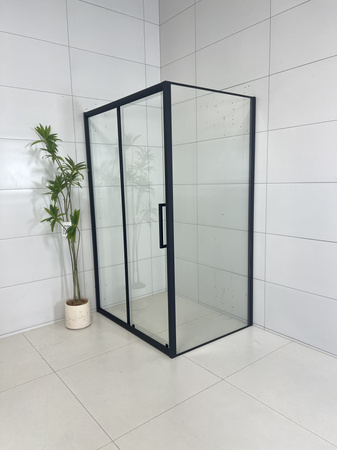 KABINA PRYSZNICOWA PROSTOKĄTNA 120x90 BRODZIK 14 CM SYFON ROZSUWANA PRZESUWNA CZARNA LOFT GRUBE SZKŁO