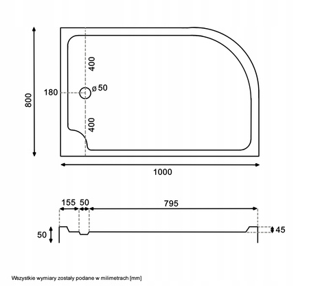KABINA PRYSZNICOWA PRAWA PRZESUWNA ASYMETRYCZNA 100x80 BRODZIK 7 CM SYFON
