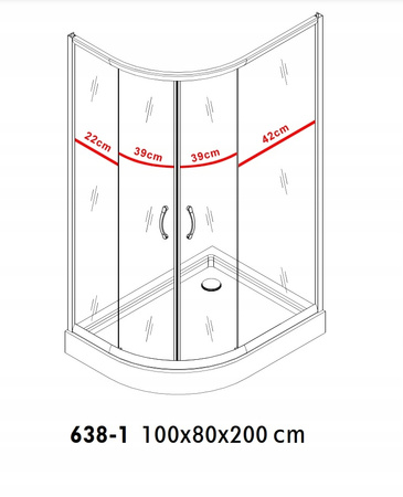 KABINA PRYSZNICOWA PRAWA PRZESUWNA ASYMETRYCZNA 100x80 BRODZIK 7 CM SYFON