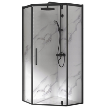 Kabina Prysznicowa Pięciokątna 90 x 90 cm Czarna Drzwi Uchylne Grube Szkło 6 mm