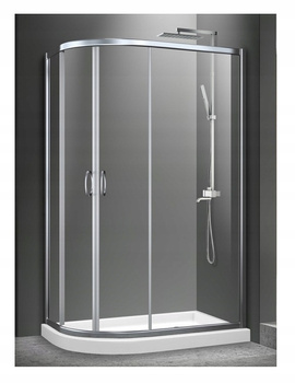 KABINA PRYSZNICOWA PRAWA ASYMETRYCZNA PRZESUWNA 100x80 BRODZIK 14 CM SYFON